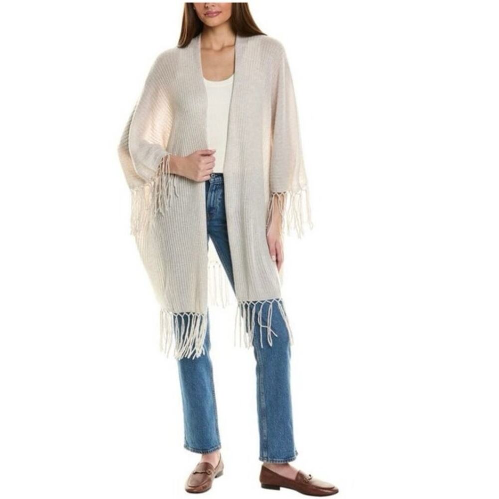 Autumn cashmere ribbed poncho cardigan fringe one size